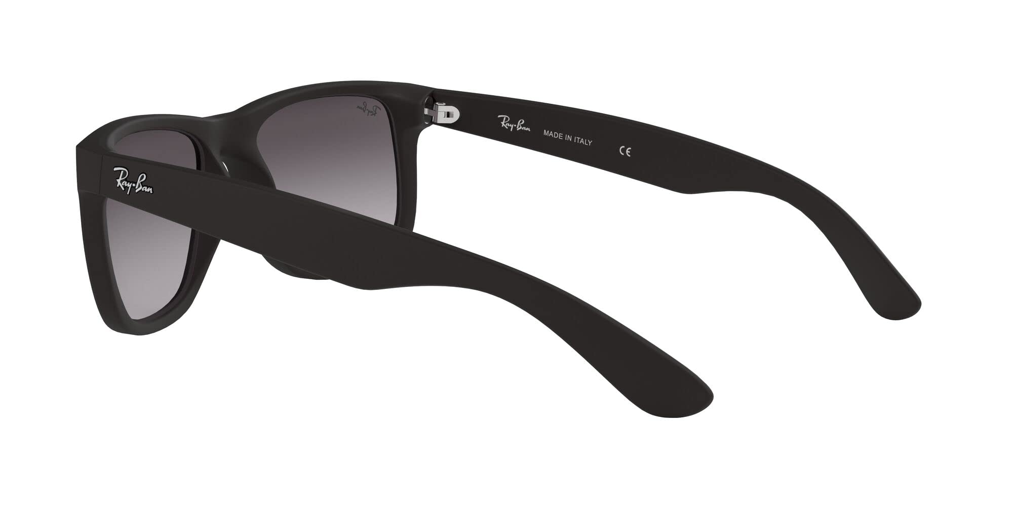 Ray-Ban RB4165 Justin Rectangular Sunglasses, Rubber Black/Light Grey Gradient Dark Grey, 55 mm