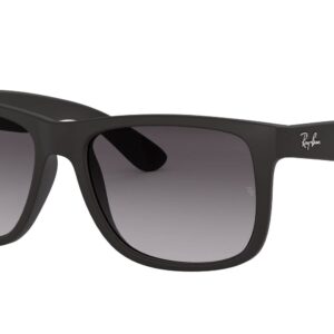 Ray-Ban RB4165 Justin Rectangular Sunglasses, Rubber Black/Light Grey Gradient Dark Grey, 55 mm