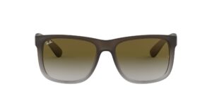 ray-ban rb4165 justin rectangular sunglasses, rubber brown on grey/light grey gradient green, 55 mm