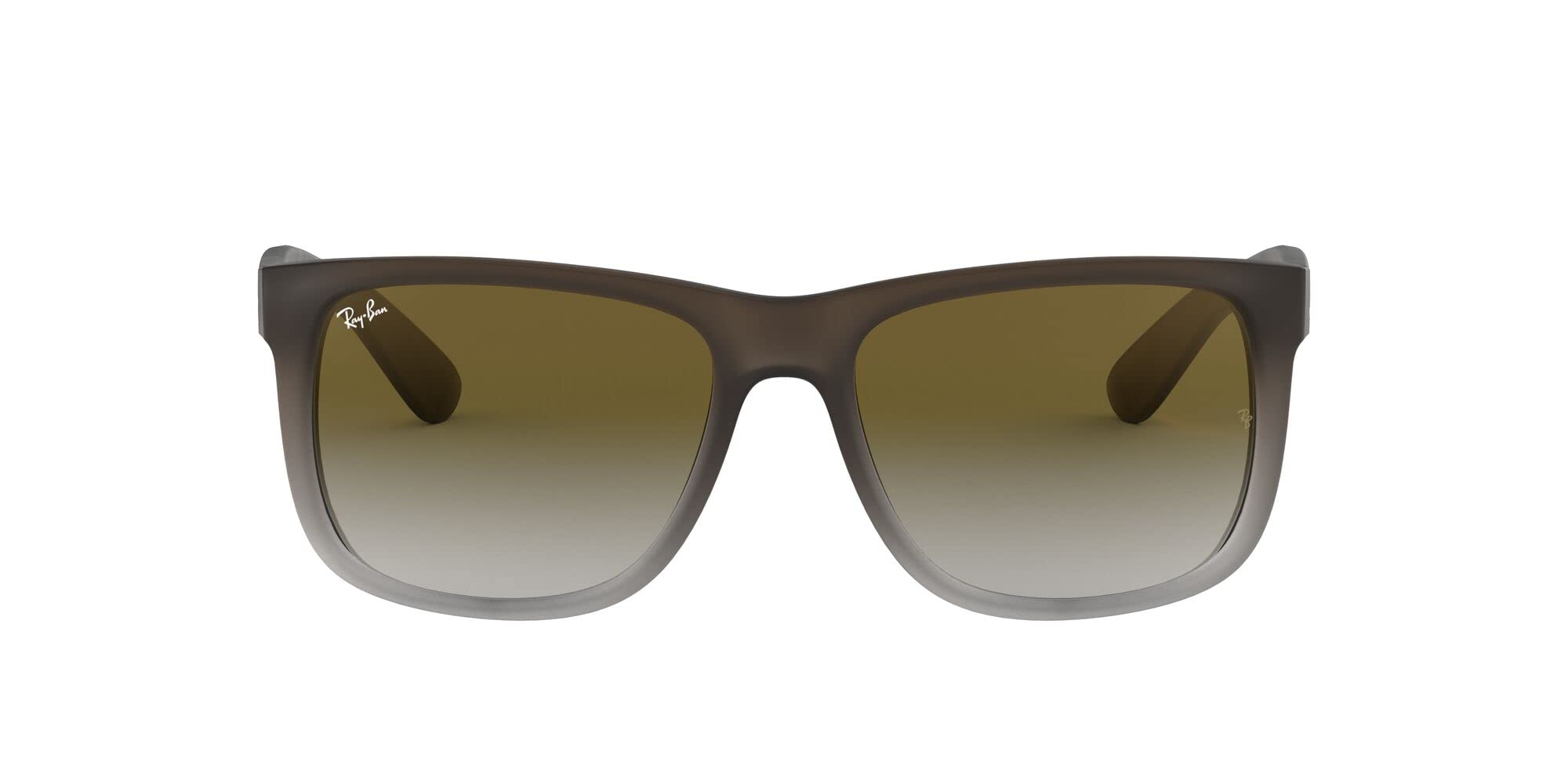 Ray-Ban RB4165 Justin Rectangular Sunglasses, Rubber Brown On Grey/Light Grey Gradient Green, 55 mm