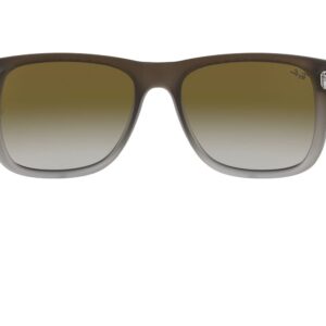 Ray-Ban RB4165 Justin Rectangular Sunglasses, Rubber Brown On Grey/Light Grey Gradient Green, 55 mm