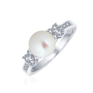 Bling Jewelry Flower CZ Pearl Engagement Ring - Size 7