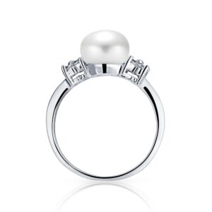 Bling Jewelry Flower CZ Pearl Engagement Ring - Size 7