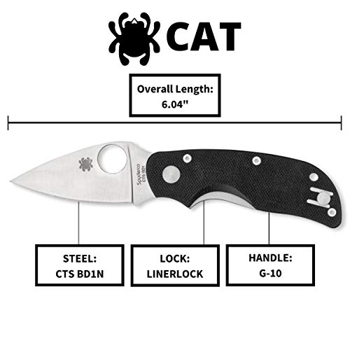 Spyderco Cat Value Knife with 2.50" CTS BD1N Stainless Steel and Durable Black G-10 Handle - PlainEdge - C129GP