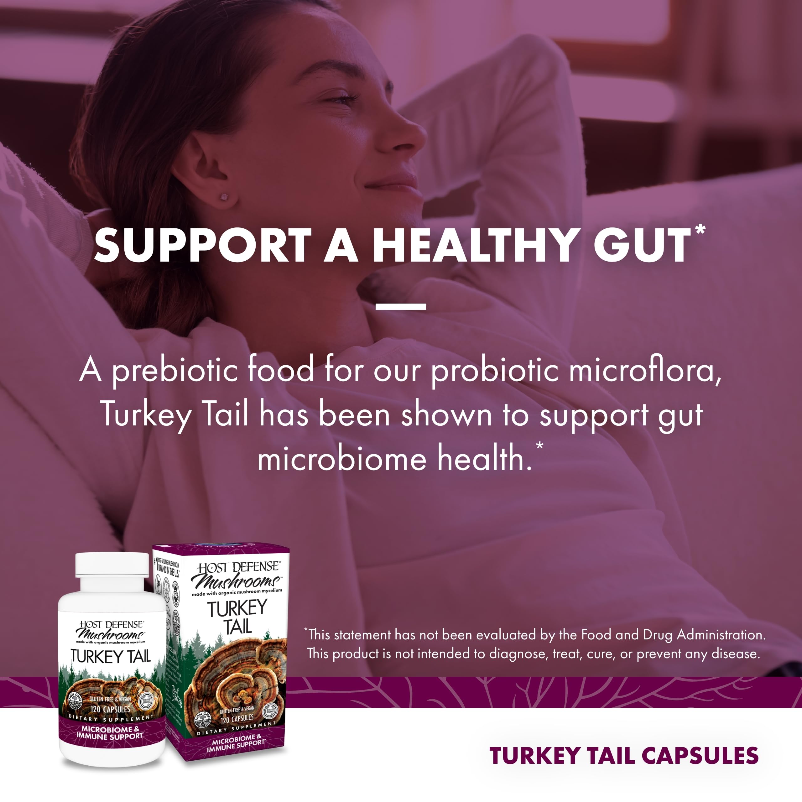 Host Defense Turkey Tail Capsules - Digestive Health & Immune Response Support Supplement - Mushroom Supplement for Gastrointestinal & Gut Microbiome Support - 120 Capsules (60 Servings)*