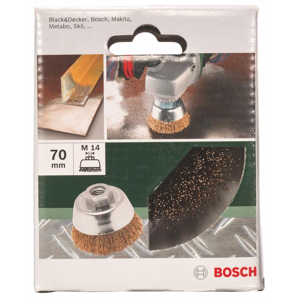 Bosch 2609256500 70 mm M14 Wire Cup Brush Crimped Wire (Brass-coated)