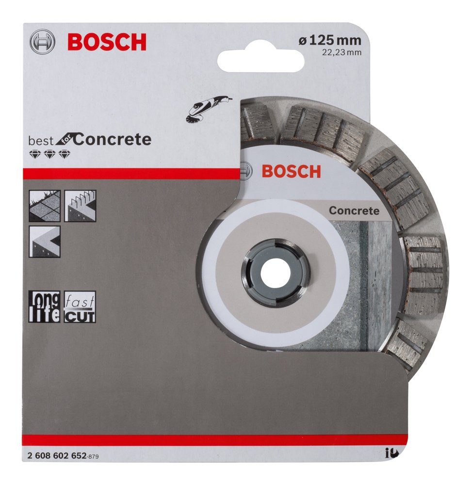 Bosch 2608602652 Diamond Cutting Disc Best for Concrete, 125mm Ø, 22.23mm x 2.2mm x 12mm, Silver/Grey