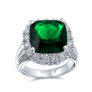 personalize large fashion solitaire aaa cubic zirconia pave cz cushion cut simulated emerald green vintage art deco style 7ctw cocktail statement ring for women silver plated customizable