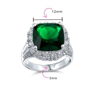 Personalize Large Fashion Solitaire AAA Cubic Zirconia Pave CZ Cushion Cut Simulated Emerald Green Vintage Art Deco Style 7CTW Cocktail Statement Ring For Women Silver Plated Customizable