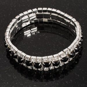 Avalaya Black & Clear Diamante Flex Bracelet (Silver Tone Metal) - 18cm Length