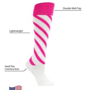 TCK Candy Stripes Knee High softball Socks (White/Hot Pink/Hot Pink, Small)