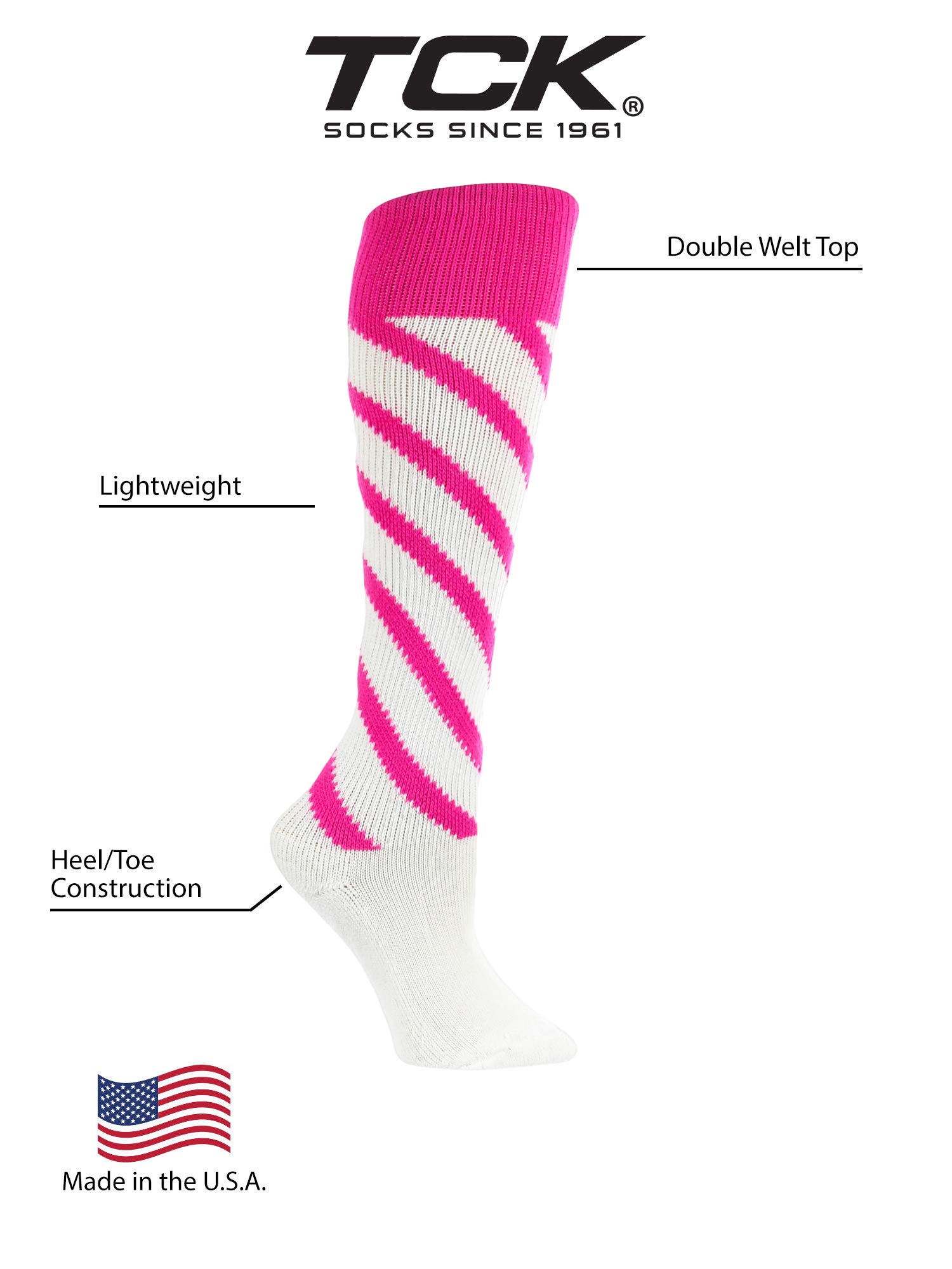 TCK Candy Stripes Knee High softball Socks (White/Hot Pink/Hot Pink, Small)