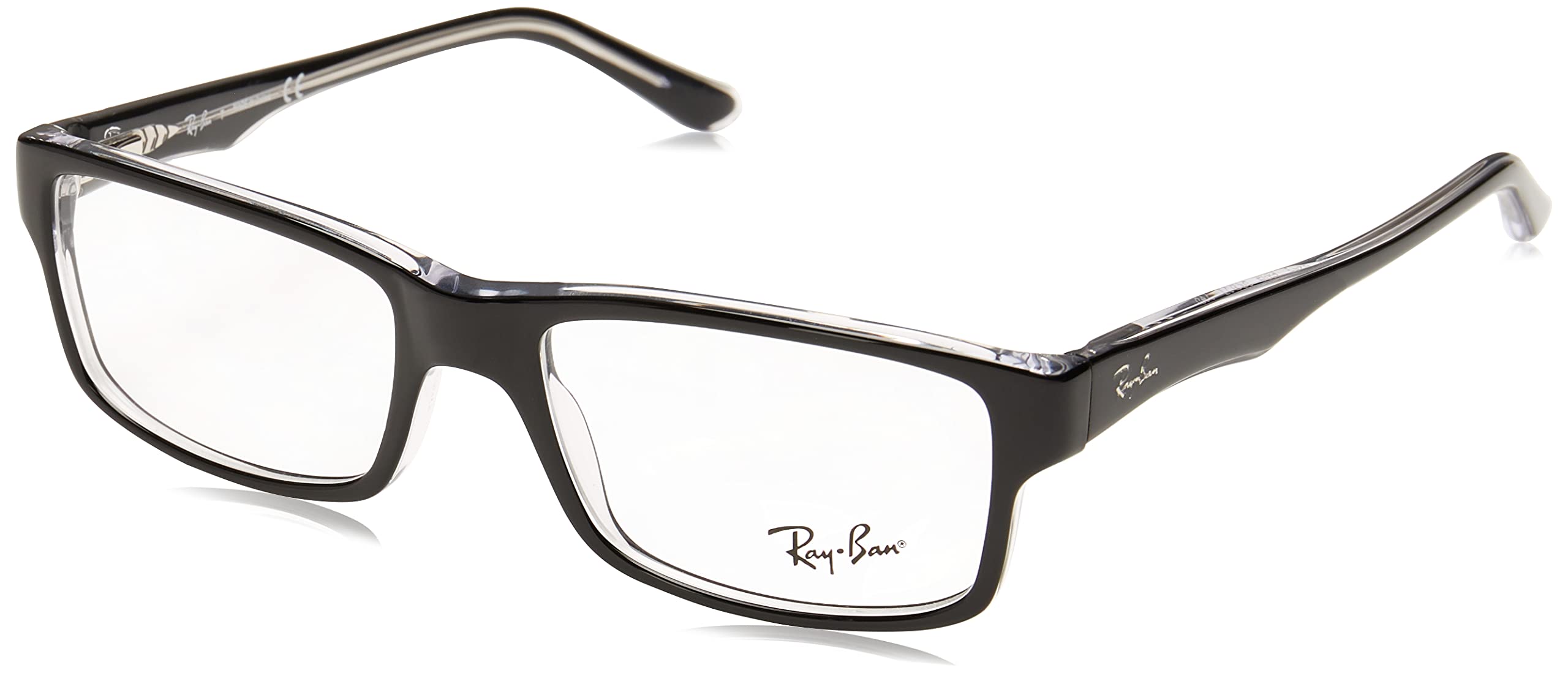 Ray-Ban RX5245 Square Prescription Eyeglass Frames, Black On Transparent/Demo Lens, 54 mm