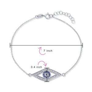 Delicate Minimalist Cubic Zirconia Pave CZ Navy Blue Evil Eye Charm Bracelet For Teen Women .925 Sterling Silver 7-8 Inch Adjustable Made In Turkey