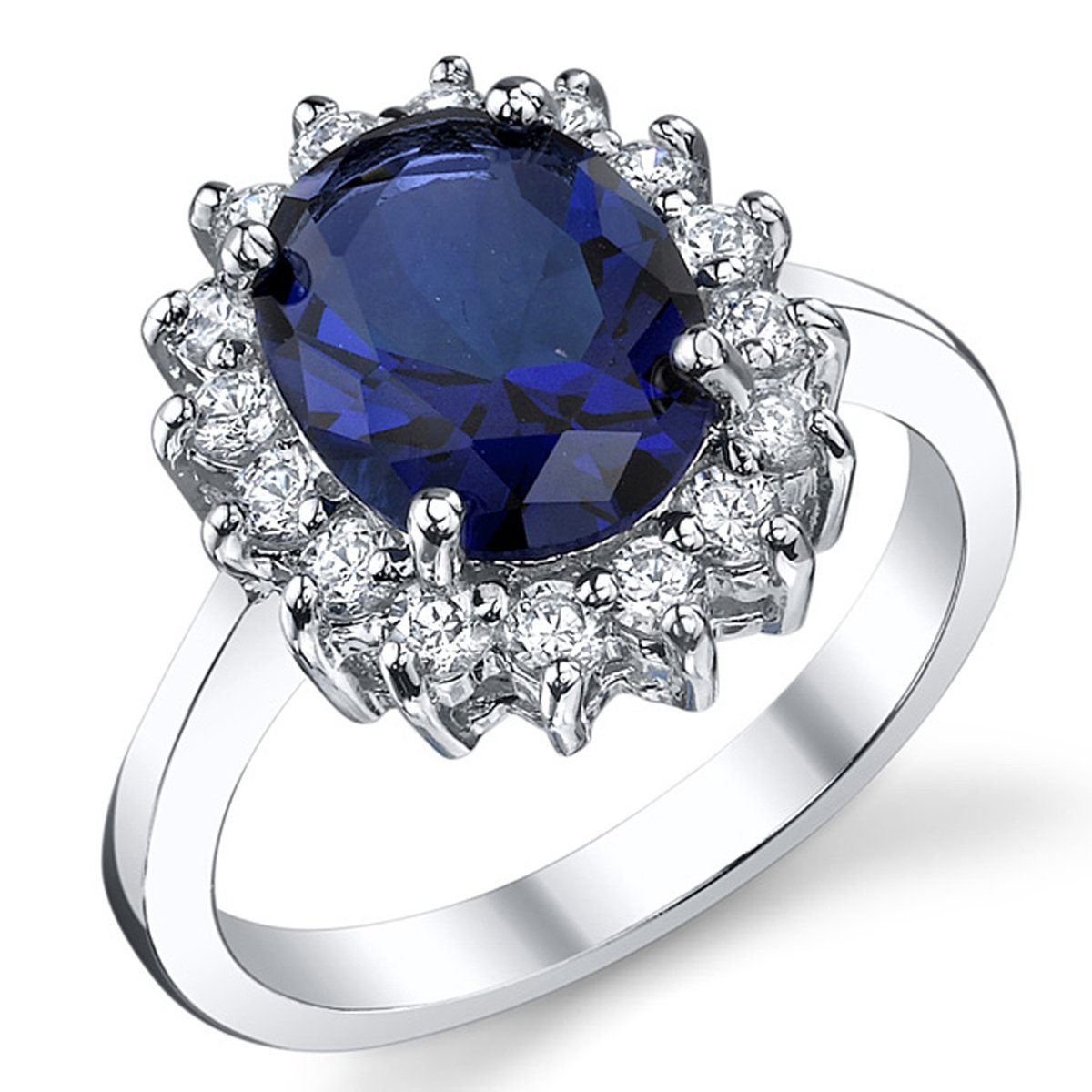 Metal Masters Solid Sterling Silver Kate Middleton's Engagement Ring with Simulated Sapphire Blue Color Cubic Zirconia 7