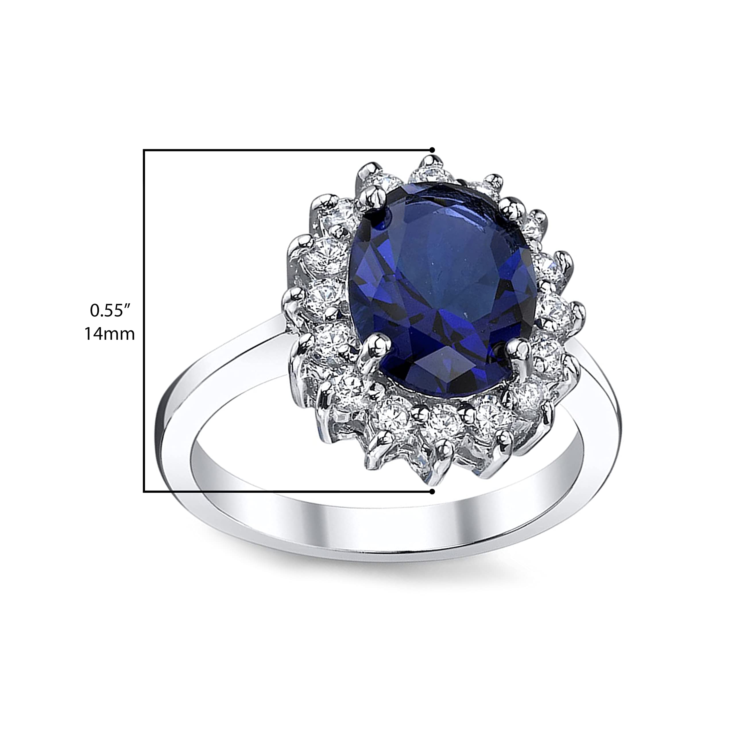 Metal Masters Solid Sterling Silver Kate Middleton's Engagement Ring with Simulated Sapphire Blue Color Cubic Zirconia 7