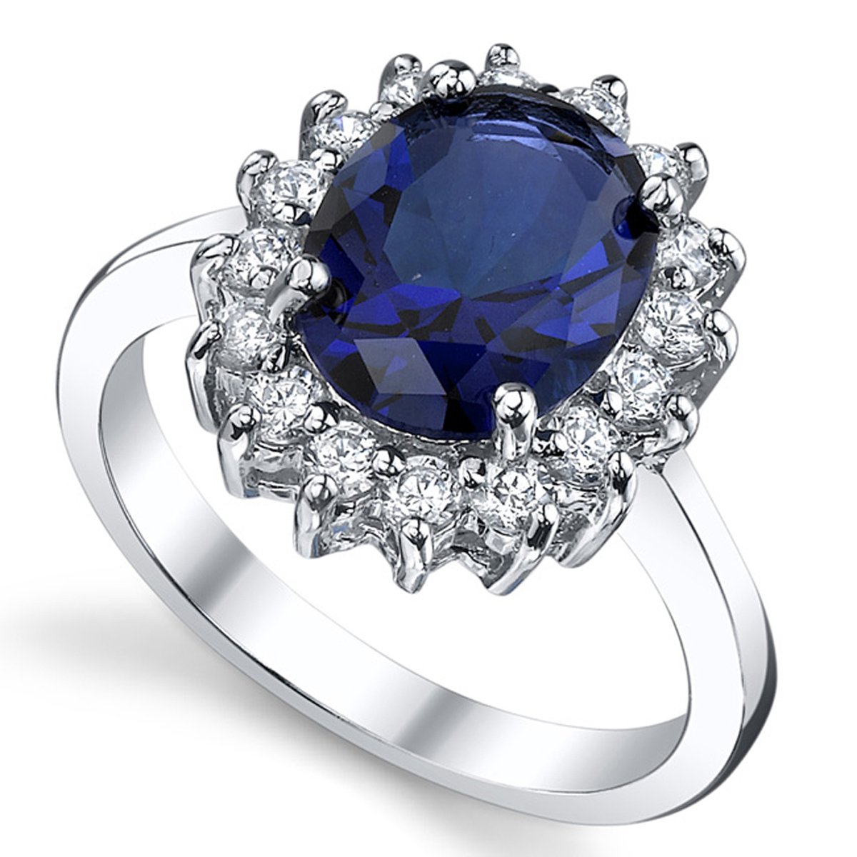 Metal Masters Solid Sterling Silver Kate Middleton's Engagement Ring with Simulated Sapphire Blue Color Cubic Zirconia 7