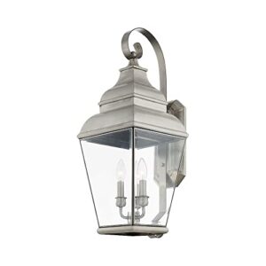 Livex Lighting 2593-07 Exeter 3 Light Outdoor Bronze Finish Solid Brass Wall Lantern with Clear Beveled Glass