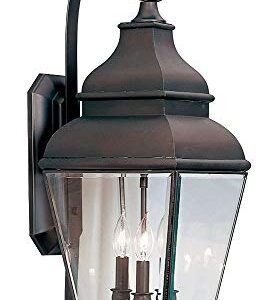 Livex Lighting 2593-07 Exeter 3 Light Outdoor Bronze Finish Solid Brass Wall Lantern with Clear Beveled Glass