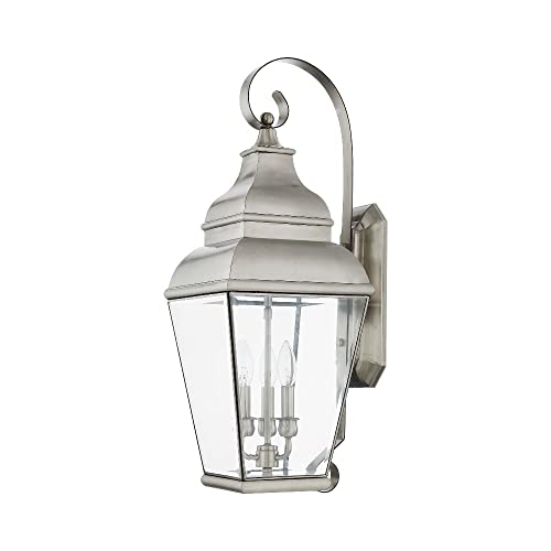 Livex Lighting 2593-07 Exeter 3 Light Outdoor Bronze Finish Solid Brass Wall Lantern with Clear Beveled Glass