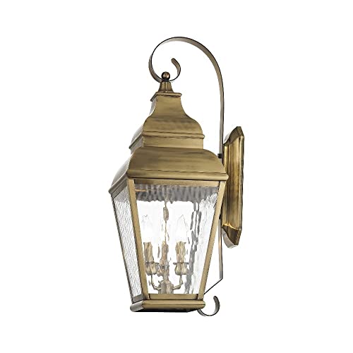 Livex Lighting 2593-07 Exeter 3 Light Outdoor Bronze Finish Solid Brass Wall Lantern with Clear Beveled Glass