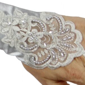 Grace Fingerless Long Gathered and Beaded Gloves, Silver