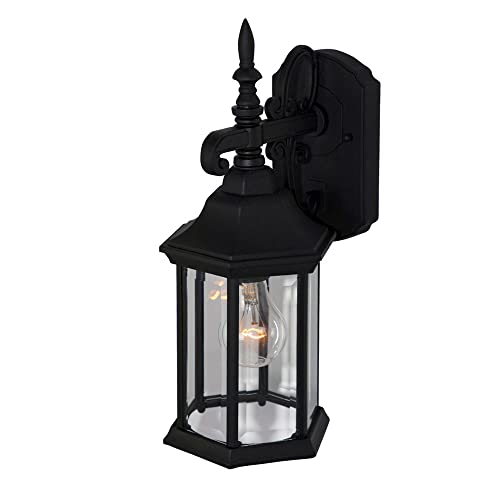 DESIGNERS FOUNTAIN Devonshire Outdoor Light Fixture, 14 Inch Exterior Wall Mount Lantern Sconce, Clear Glass Porch Lights for Front Door, Patio, and House Garage, Black, 2961-BK