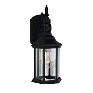 DESIGNERS FOUNTAIN Devonshire Outdoor Light Fixture, 14 Inch Exterior Wall Mount Lantern Sconce, Clear Glass Porch Lights for Front Door, Patio, and House Garage, Black, 2961-BK