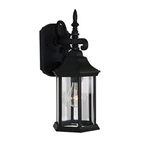 DESIGNERS FOUNTAIN Devonshire Outdoor Light Fixture, 14 Inch Exterior Wall Mount Lantern Sconce, Clear Glass Porch Lights for Front Door, Patio, and House Garage, Black, 2961-BK