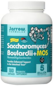 jarrow formulas saccharomyces boulardii probiotics + mos 5 billion cfu probiotic yeast for intestinal health support, gut health supplements for women and men, 180 veggie capsules, 180 day supply