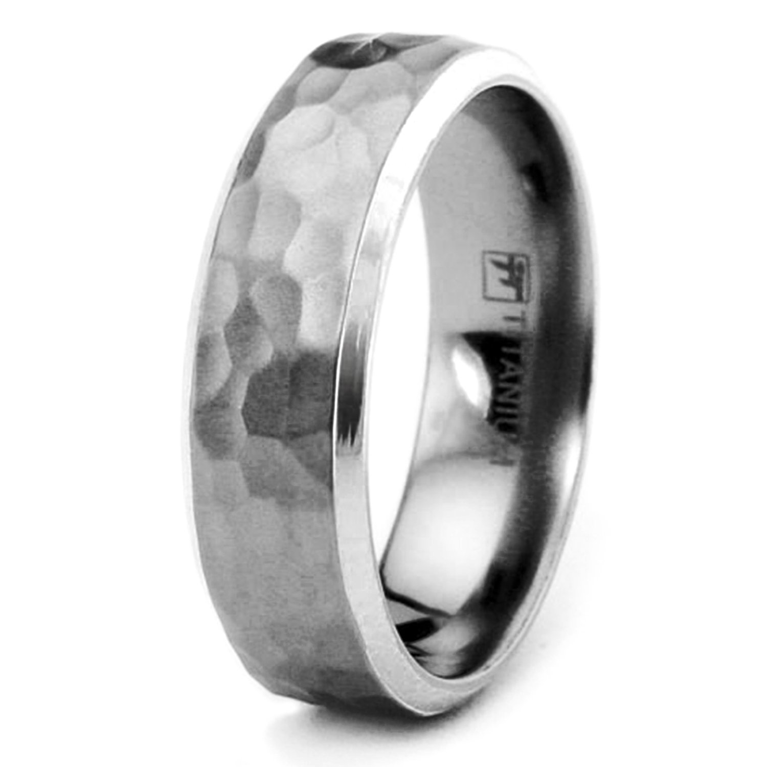 Tioneer Jewelry | Titanium Hammered Wedding Band | Polished Wedding Band For Men & Women | Titanium Jewelry, Size 9