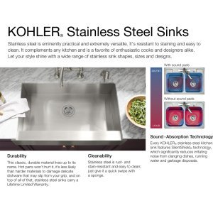 KOHLER Vault Double Bowl 18-Gauge Stainless Steel Farmhouse Apron Front Kitchen Sink , Undermount Installation K-3945-NA