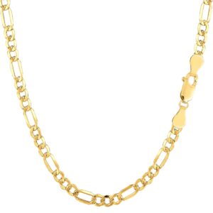 jewelry affairs 10k yellow real gold hollow figaro bracelet chain, 3.5mm, 8.5"