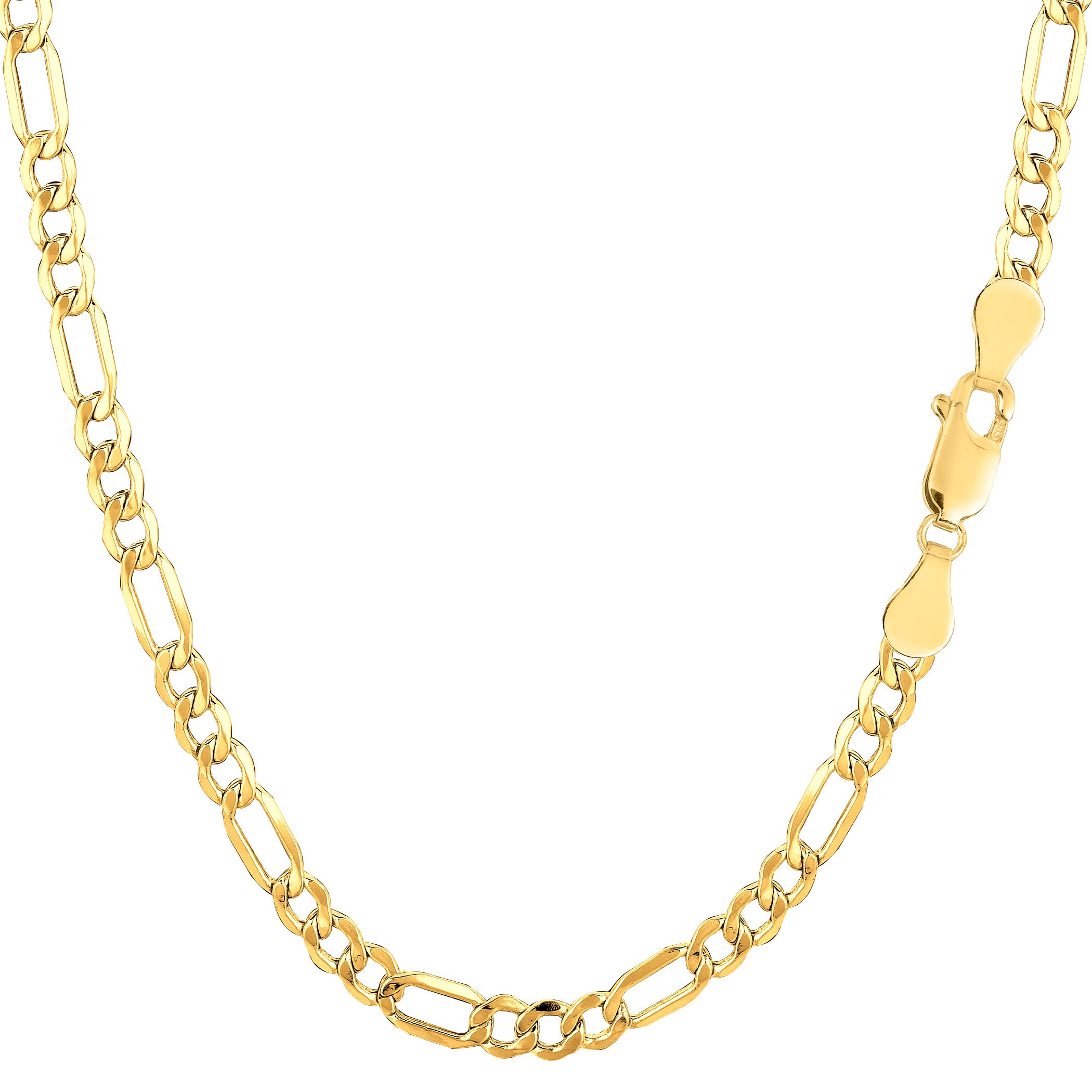 Jewelry Affairs 10k Yellow Real Gold Hollow Figaro Bracelet Chain, 3.5mm, 8.5"