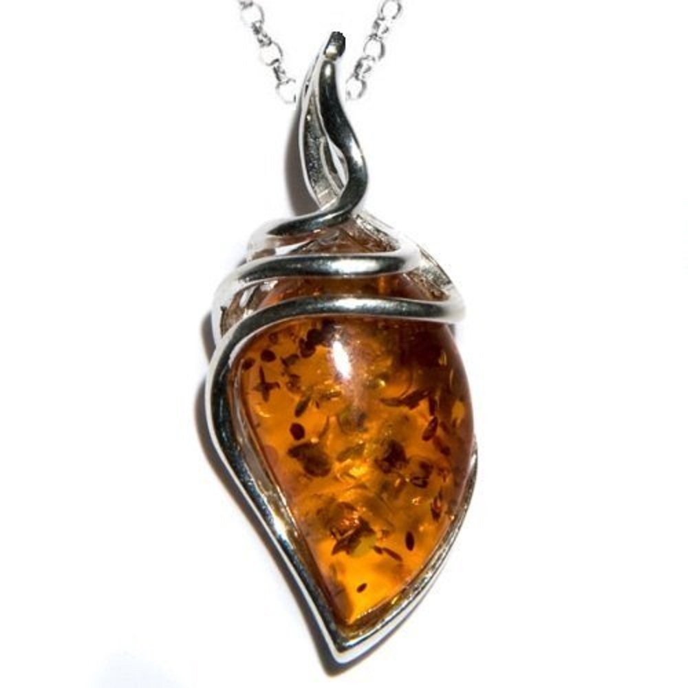 Ian and Valeri Co. Honey Amber Sterling Silver Classic Drop Pendant Necklace Chain 18 Inches