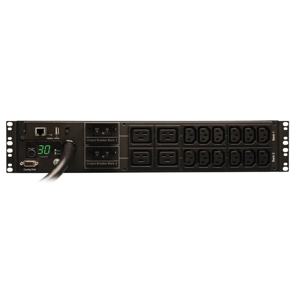 Tripp Lite Monitored PDU, 30A, 16 Outlets (12-C13 and 4-C19), 208/240V, L6-30P, 12 ft. Cord, 2U Rack-Mount Power (PDUMNH30HV),Black