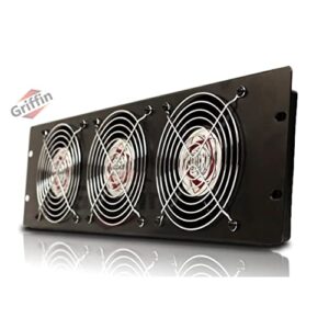 GRIFFIN Rackmount Cooling Fan | 3U Ultra-Quiet Triple Exhaust Fans, Keep Studio Audio Equipment Gear Cool | Rack Mount on Network IT System Server Rails | DJ PA AMP Temperature Control Panel Cabinet