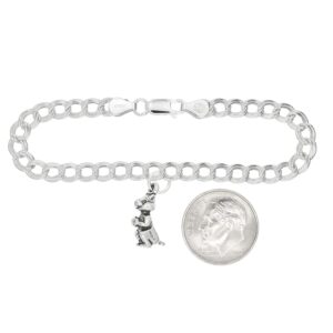 LGU Sterling Silver Chipmunk Holding Nut on 4mm Charm Bracelet (7 Inches)