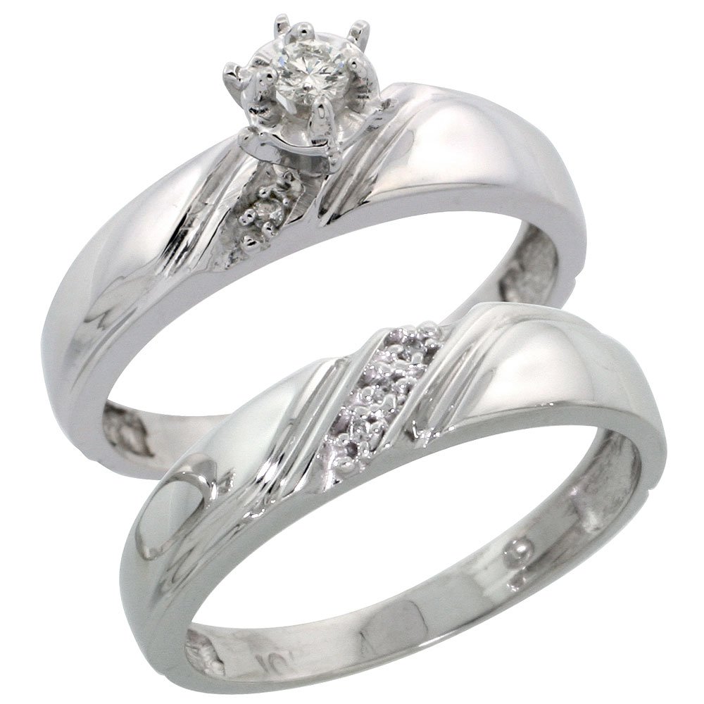 Sterling Silver Ladies 2-Piece Diamond Engagement Wedding Ring Set Rhodium finish, 3/16 inch wide Size 6