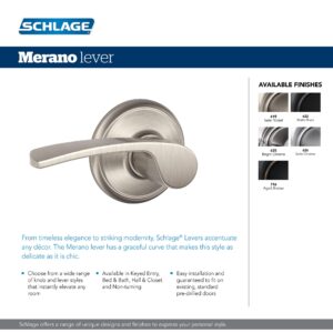 Schlage F170 MER 619 RH Right Handed Merano Door Lever, One Sided Non-Turning Dummy Door Handle, Satin Nickel