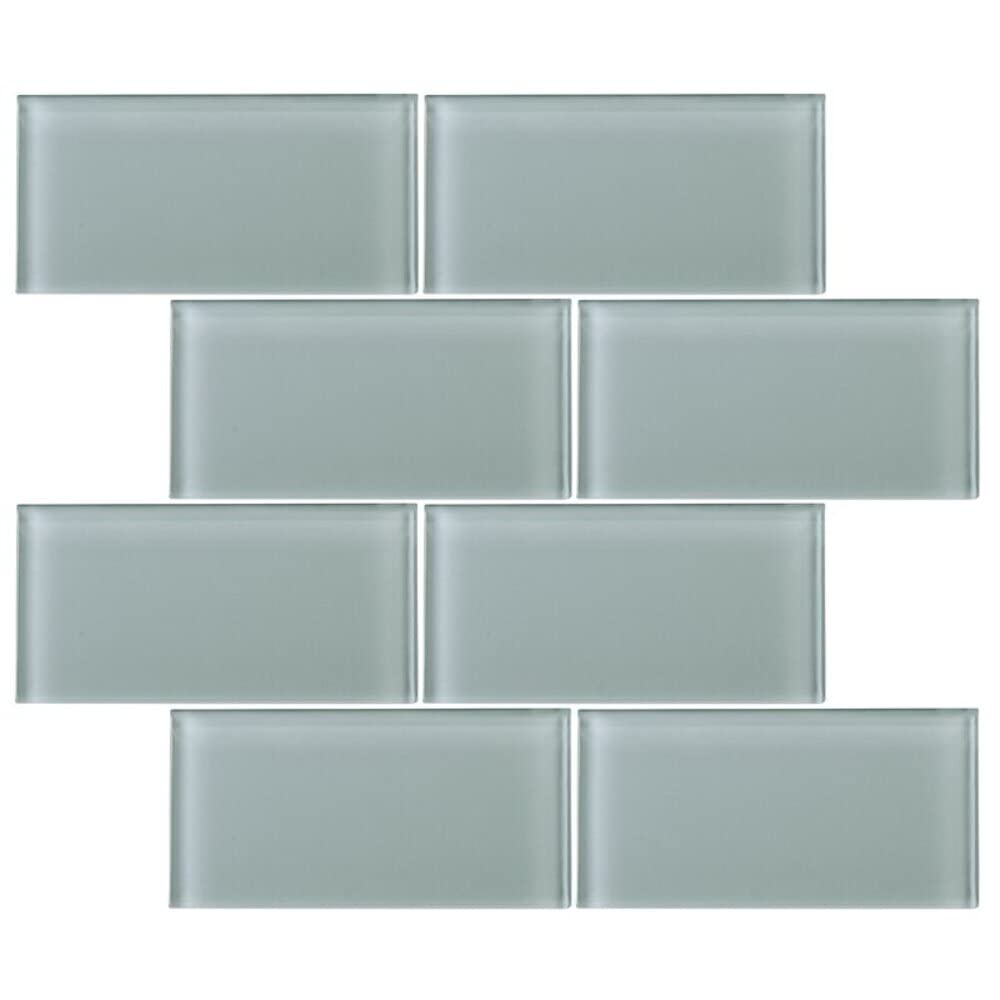 Tenedos Ice Mist Glossy 3x6 Blue Grey Glass Wall Tile Backsplash for Bathroom, Shower, Kitchen, Fireplace, Accent decor (1 Sqft - 8 Pieces)