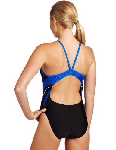 Speedo Women's Rapid Splice Xtra Life Lycra Energy Back Performance Swimsuit, Black/Blue, 30