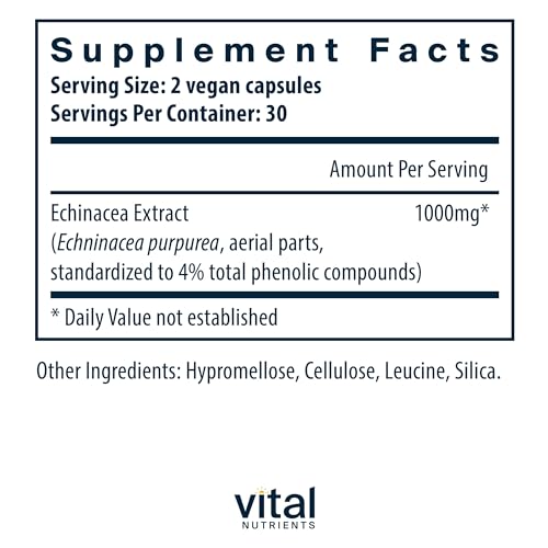 Vital Nutrients - Echinacea Extract - Immune System Support - 60 Vegetarian Capsules per Bottle - 1000 mg