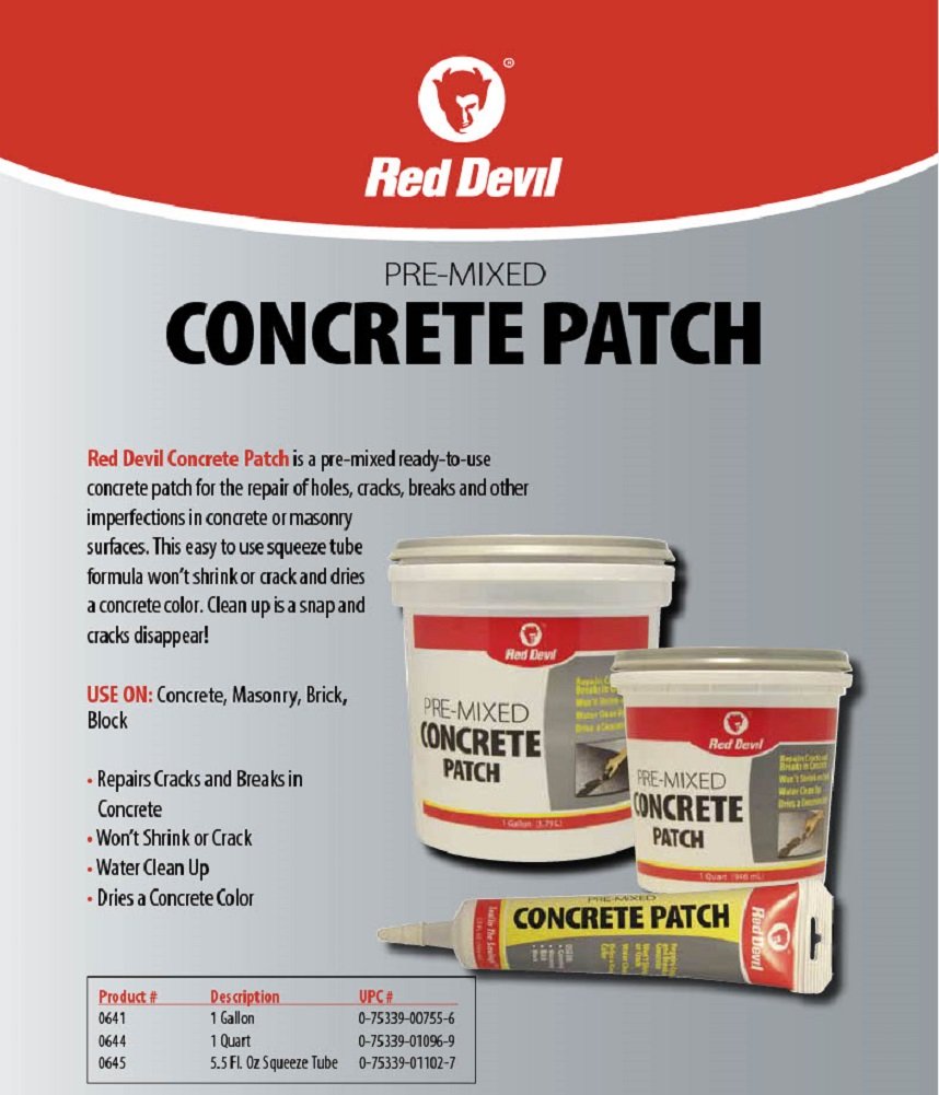 Red Devil 0644 Pre-Mixed Concrete Patch, 1 Quart, Pack of 1, Gray