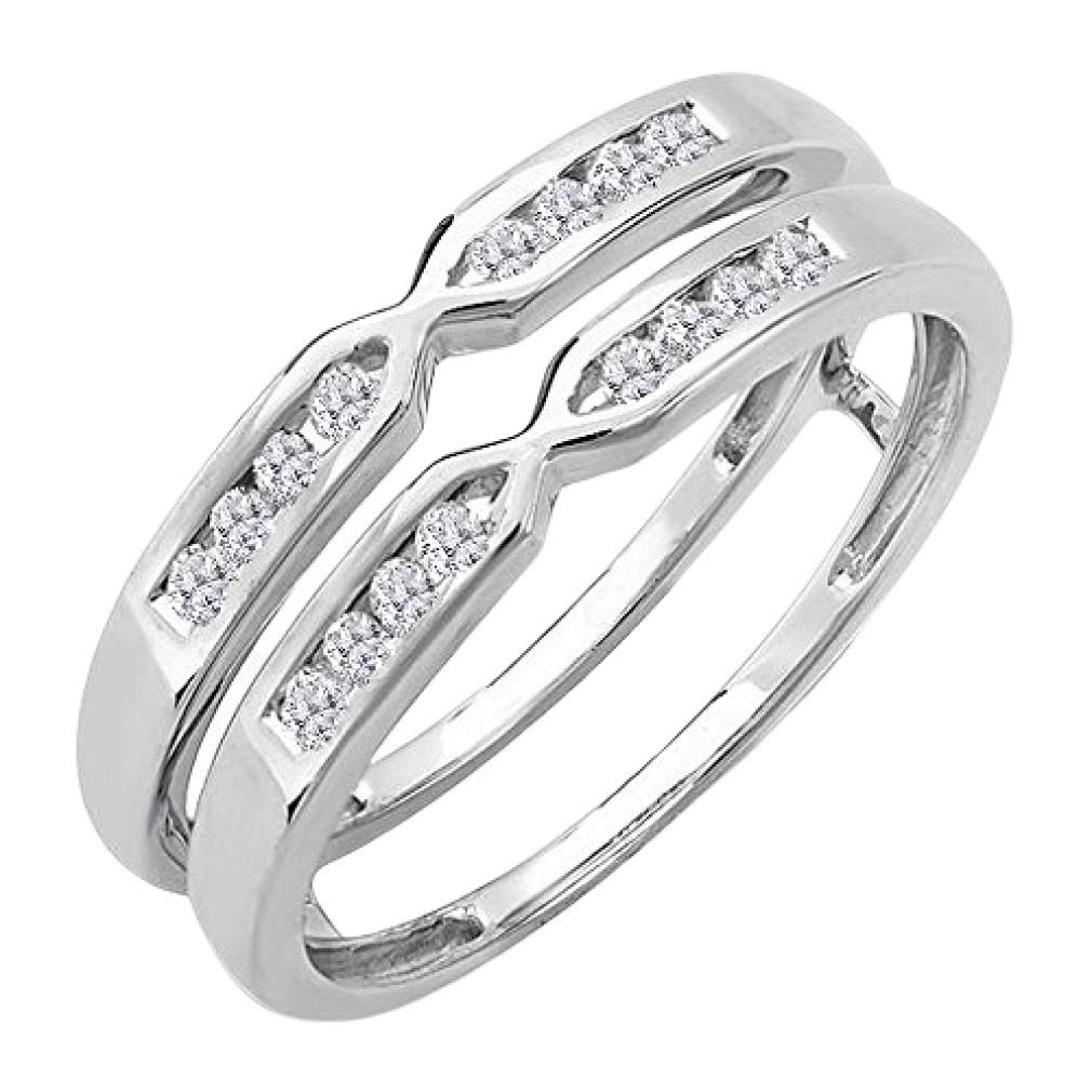 Dazzlingrock Collection 0.25 Carat (ctw) 14k Round Diamond Women Anniversary Wedding Band Enhancer Guard Double Ring 1/4 CT, White Gold, Size 7