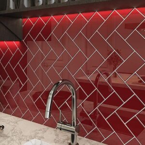 Ruby Red 3x6 Red Glass Wall Tile Mosaic Backsplash for Bathroom, Kitchen, Accent Decor, Fireplace (No Peel and Stick Tile) (Price per Square feet, 8 Pieces)