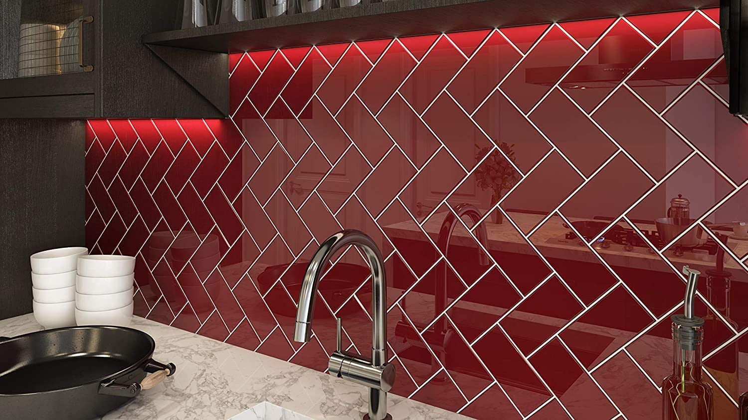 Ruby Red 3x6 Red Glass Wall Tile Mosaic Backsplash for Bathroom, Kitchen, Accent Decor, Fireplace (No Peel and Stick Tile) (Price per Square feet, 8 Pieces)