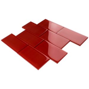 Ruby Red 3x6 Red Glass Wall Tile Mosaic Backsplash for Bathroom, Kitchen, Accent Decor, Fireplace (No Peel and Stick Tile) (Price per Square feet, 8 Pieces)