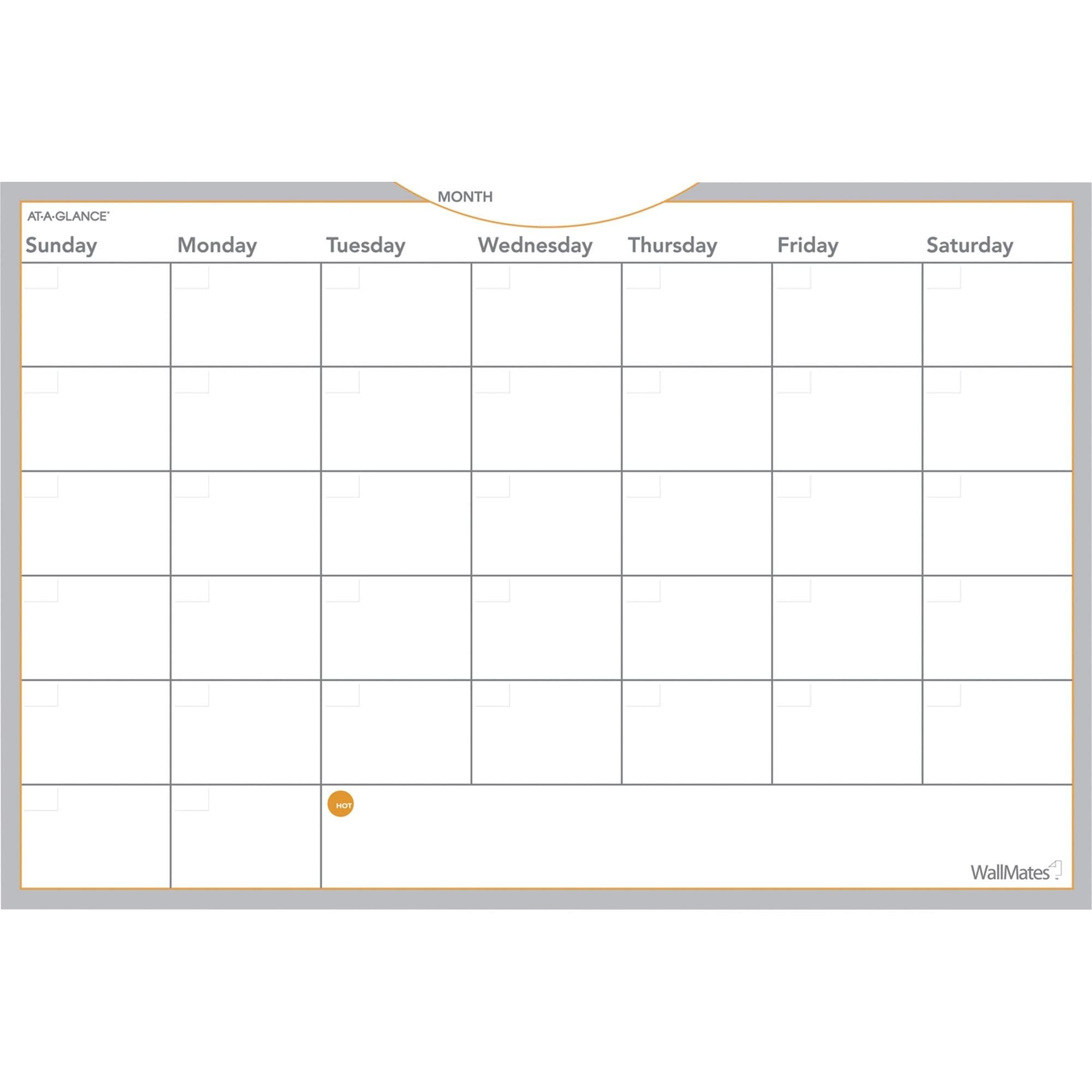 AT-A-GLANCE AW602028 WallMates Self-Adhesive Dry Erase Monthly Planning Surface, 36 x 24 , Gray/White/Orange