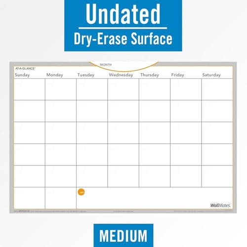 AT-A-GLANCE AW402028 WallMates Self-Adhesive Dry Erase Monthly Planning Surface, 18 x 12